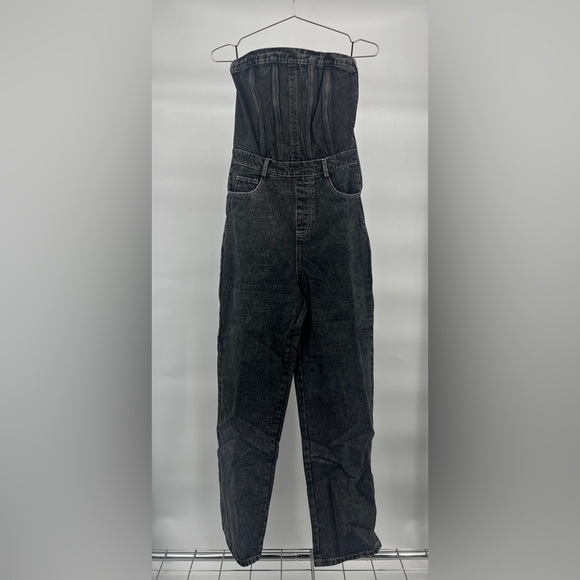 Dressed in LALA Pants - Women’s Jumpsuit - Dressed in LALA Black Denim 5 Pocket Strapless Corset Style